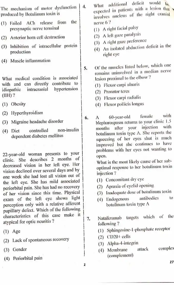 RPSC Asst. Professor Neurology 2020 question paper page 1 scan PDF download, showing exam instructions, paper code SSAPNu-02, subject Neurology, maximum marks 180, time 3 hours.