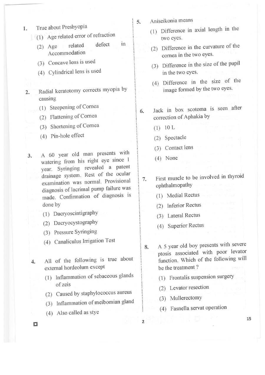 RPSC Asst. Professor Ophthalmology 2020 question paper page 1 instructions scan PDF download