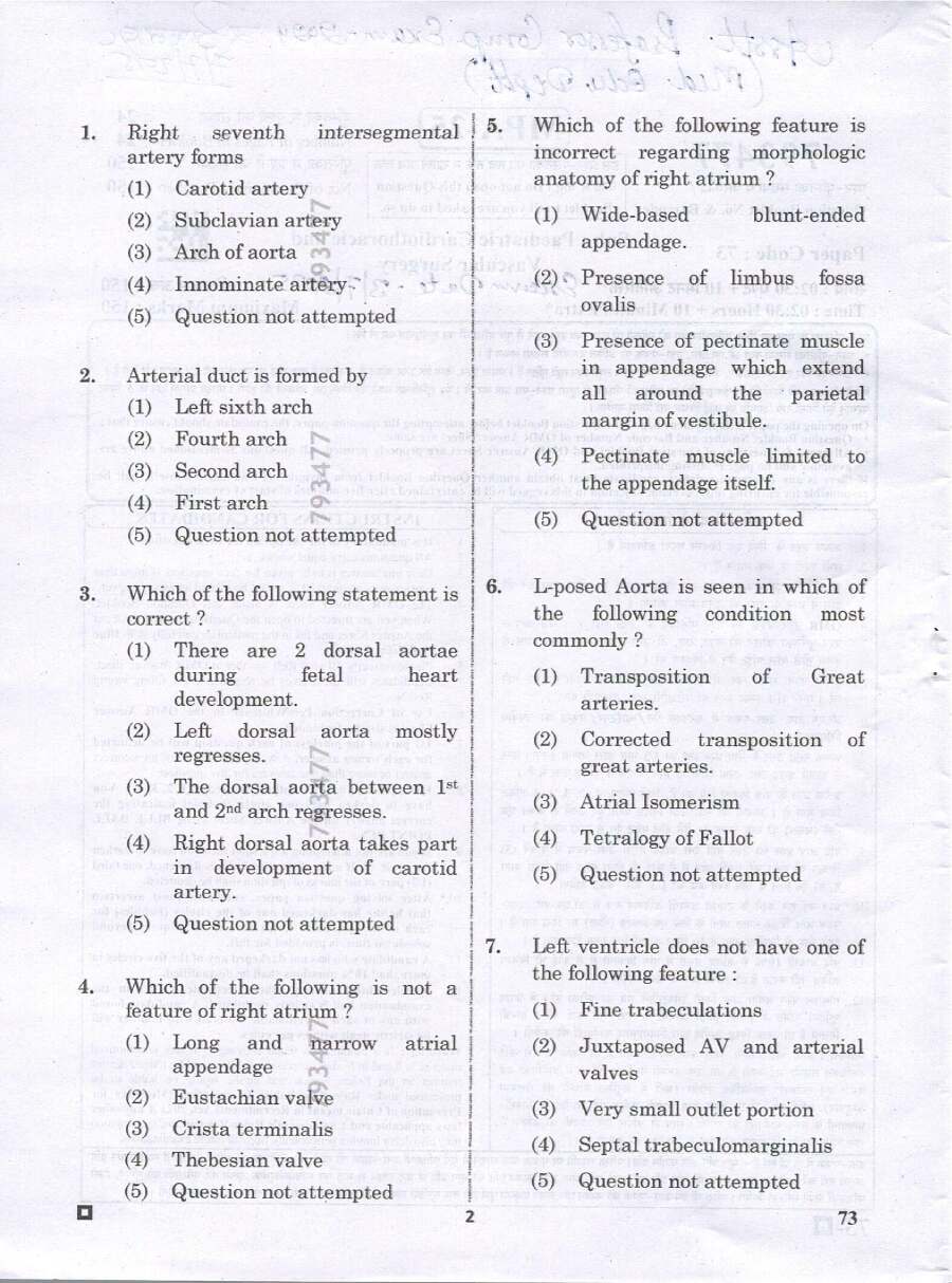RPSC Asst. Professor 2024 Paediatric Cardiothoracic and Vascular Surgery question paper page 1 instructions scan PDF download