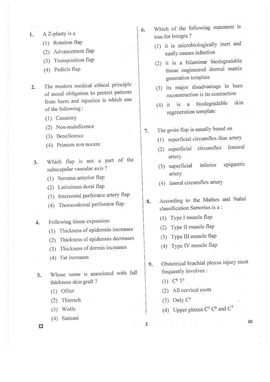 RPSC Asst. Professor Plastic and Reconstructive Surgery 2020 question paper page 1 instructions scan PDF download