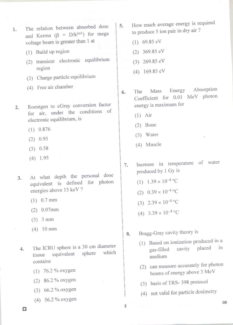 RPSC Asst. Professor Radiological Physics 2020 question paper page 1 instructions scan PDF download