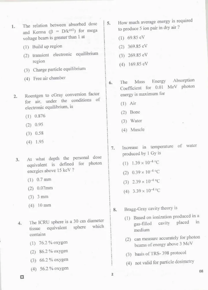 RPSC Asst. Professor Radiological Physics 2020 question paper page 1 instructions scan PDF download