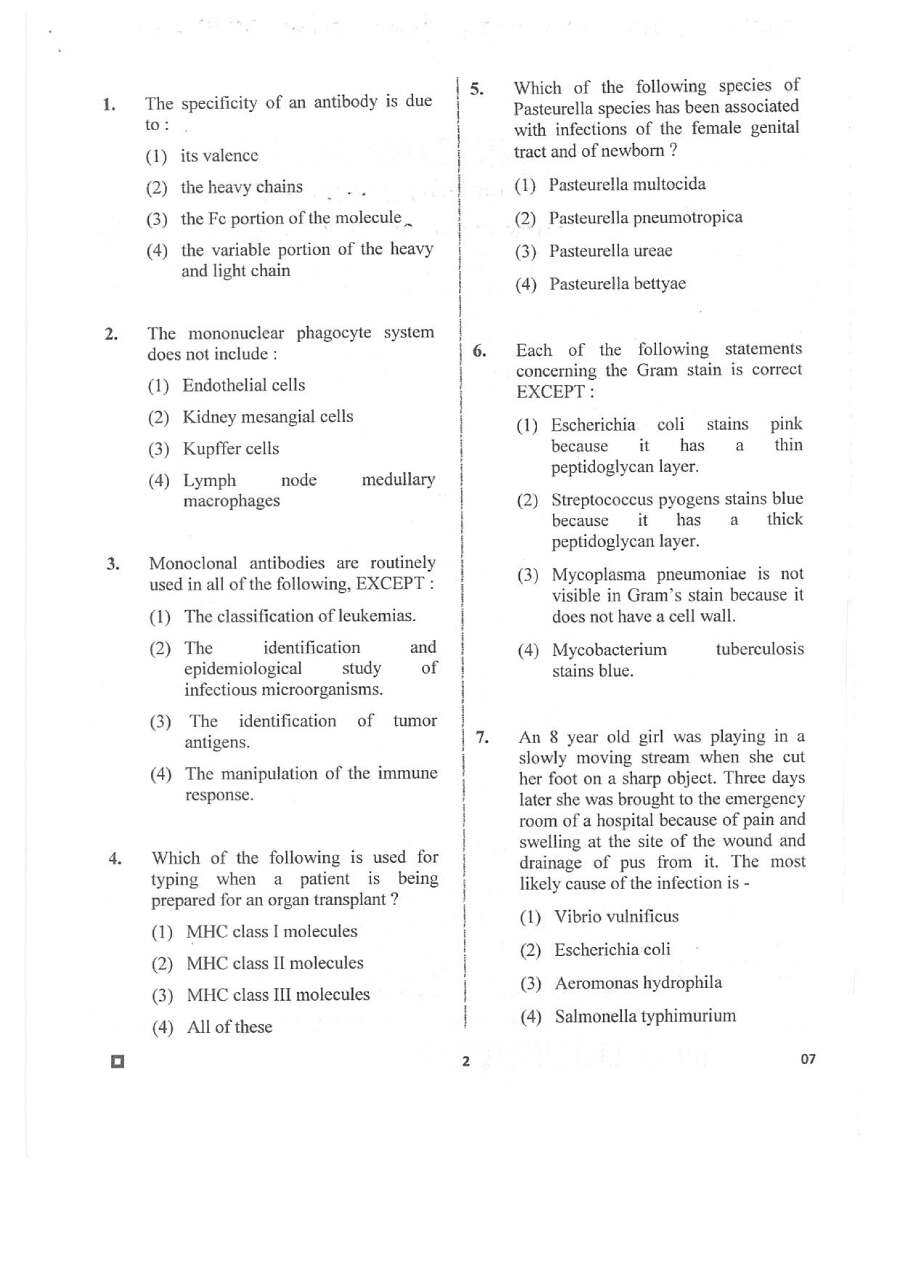RPSC Asst. Professor and Sr. Demonstrator 2020 Microbiology question paper page 1 scan showing exam header and instructions PDF download