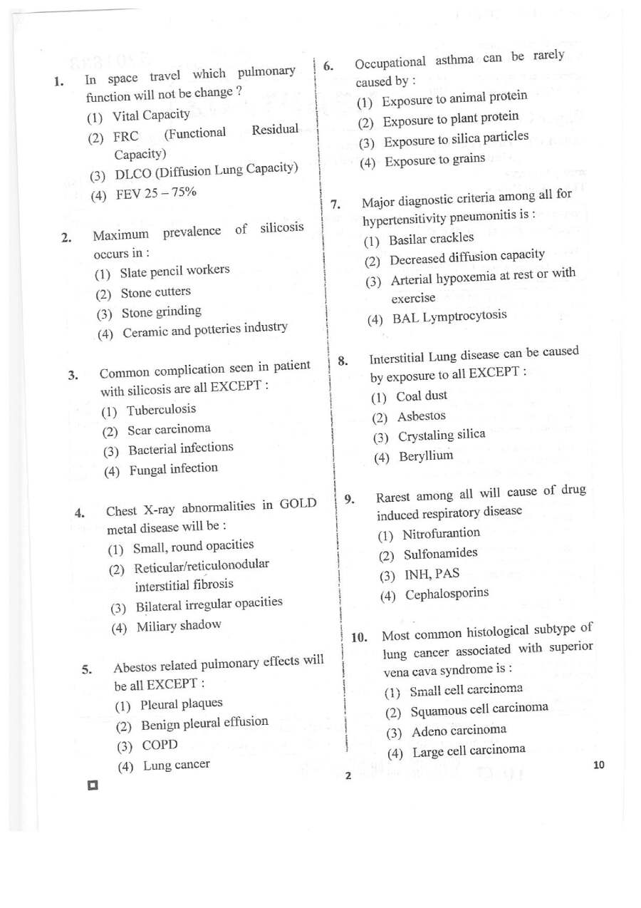 RPSC Asst. Professor Tuberculosis and Respiratory Medicine 2020 question paper page 1 instructions scan PDF download