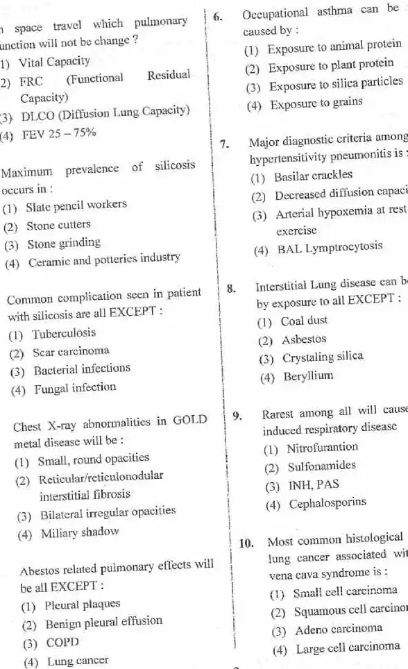 RPSC Asst. Professor Tuberculosis and Respiratory Medicine 2020 question paper page 1 instructions scan PDF download