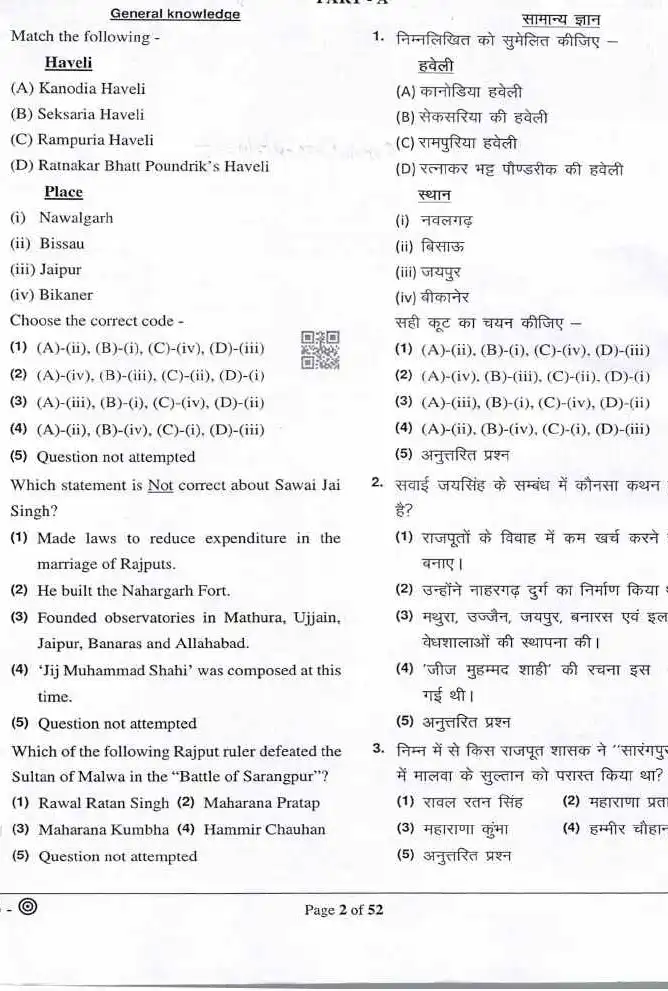 RPSC Assistant Testing Officer PWD 2024 G.K. and Concerned Subject question paper page 1 instructions and exam header scan PDF download