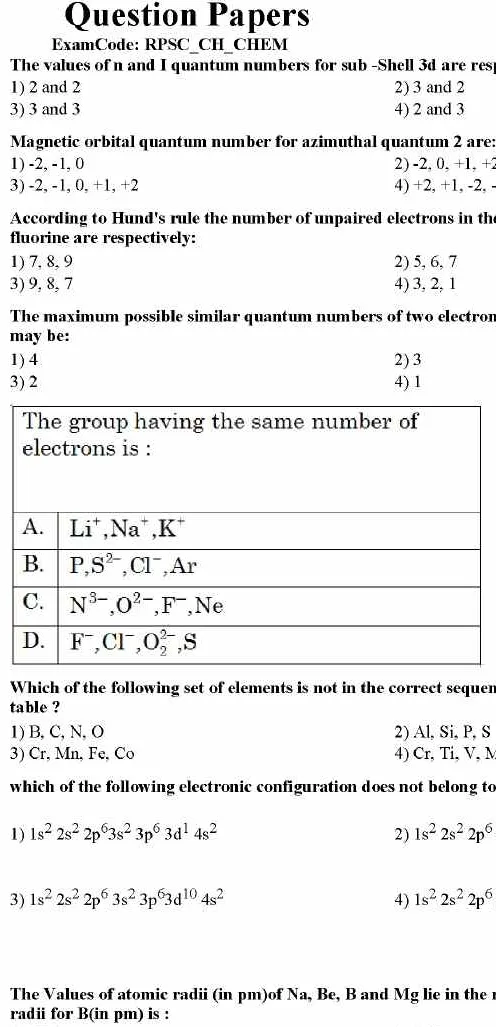 RPSC Chemist 2014 question paper page 1 scan PDF download, showing exam header and initial chemistry questions.