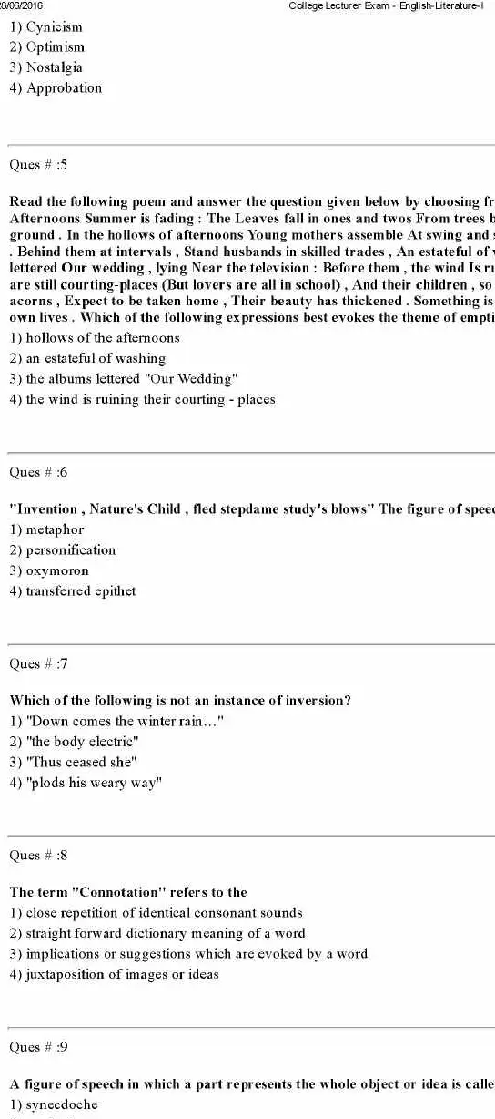 RPSC College Lecturer 2014 English Literature Paper I question paper page 1 instructions scan PDF download