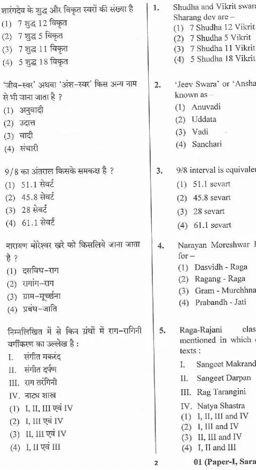 RPSC College Lecturer Sarangi Instrument 2018 Paper I question paper page 1 instructions scan PDF download