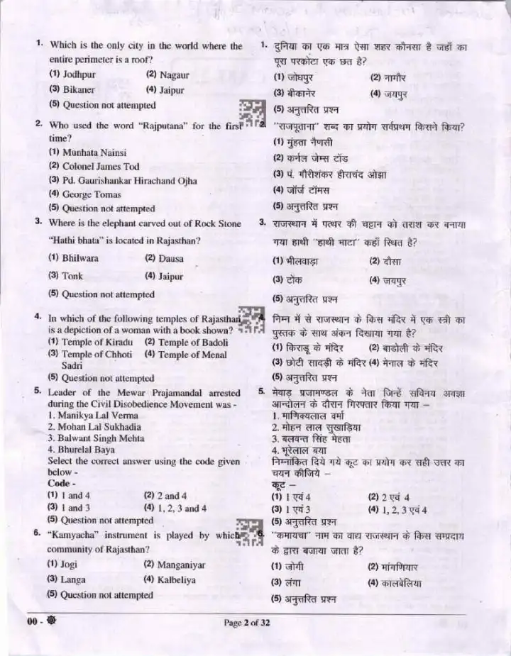 RPSC Curator Exam 2023 G.K. & Concerned Subject question paper page 1 instructions scan PDF download