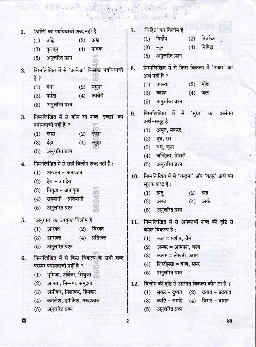 RPSC Deputy Jailor 2024 General Hindi question paper page 1 instructions scan PDF download