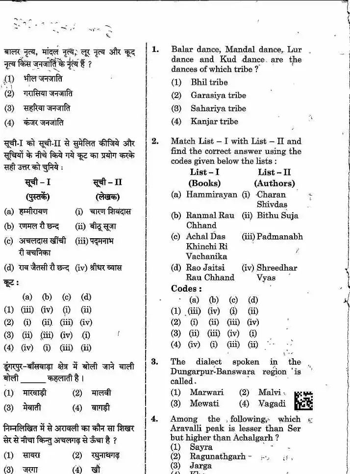 RPSC Food Safety Officer 2022 question paper page 1 instructions scan PDF download