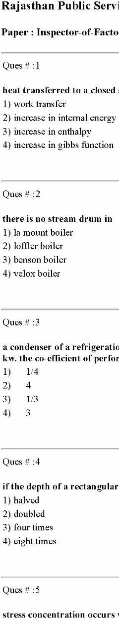 RPSC Inspector Factory & Boiler 2015 question paper page 1 instructions scan PDF download. Rajasthan Public Service Commission exam paper.