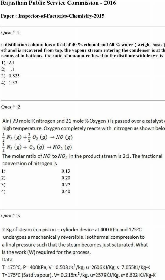 RPSC Inspector Factory Chemistry 2015 question paper page 1 instructions scan PDF download