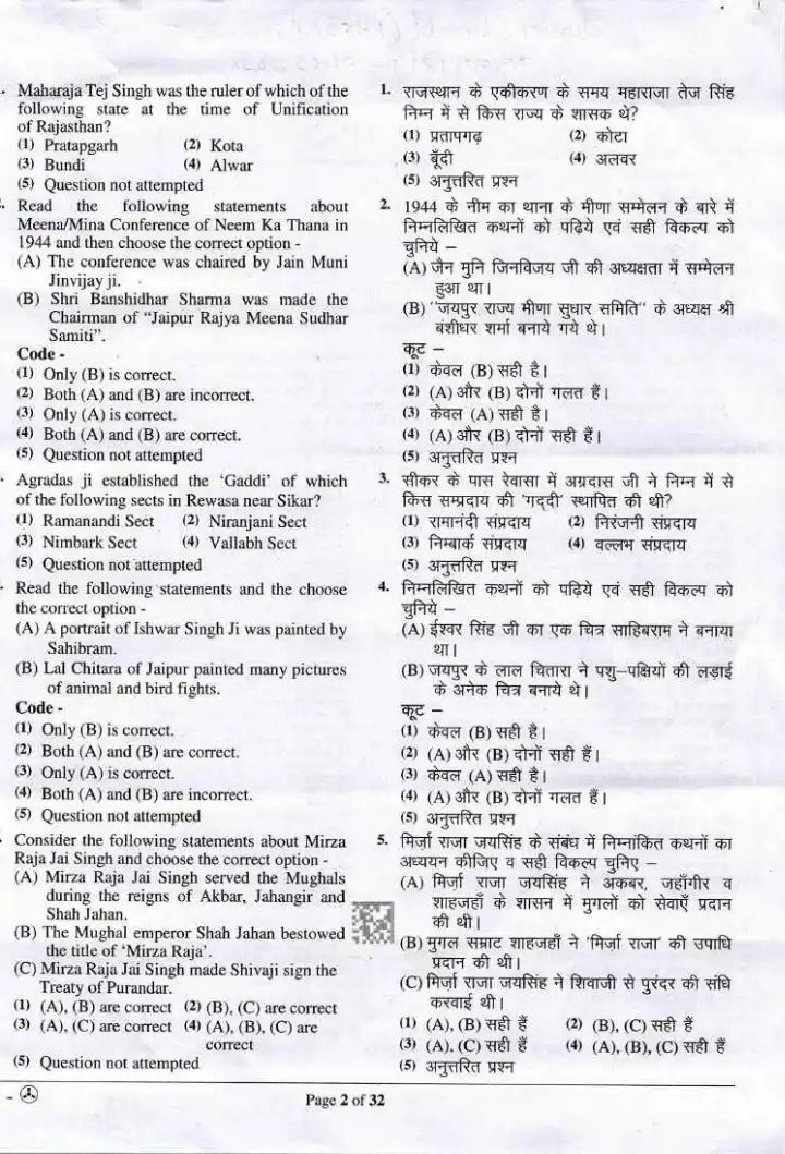 RPSC Junior Chemist 2025 General Knowledge question paper page 1 instructions scan PDF download