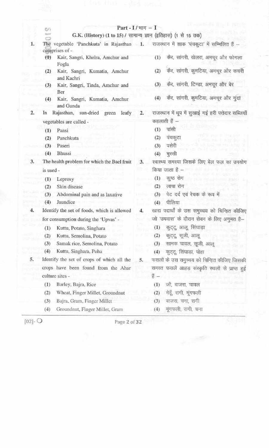 RPSC Lecturer Ayurved Dept. 2021 GK Dravyaguna Vigyan question paper page 1 instructions scan PDF download. Includes exam header, booklet number, time, marks, and candidate instructions in Hindi and English.