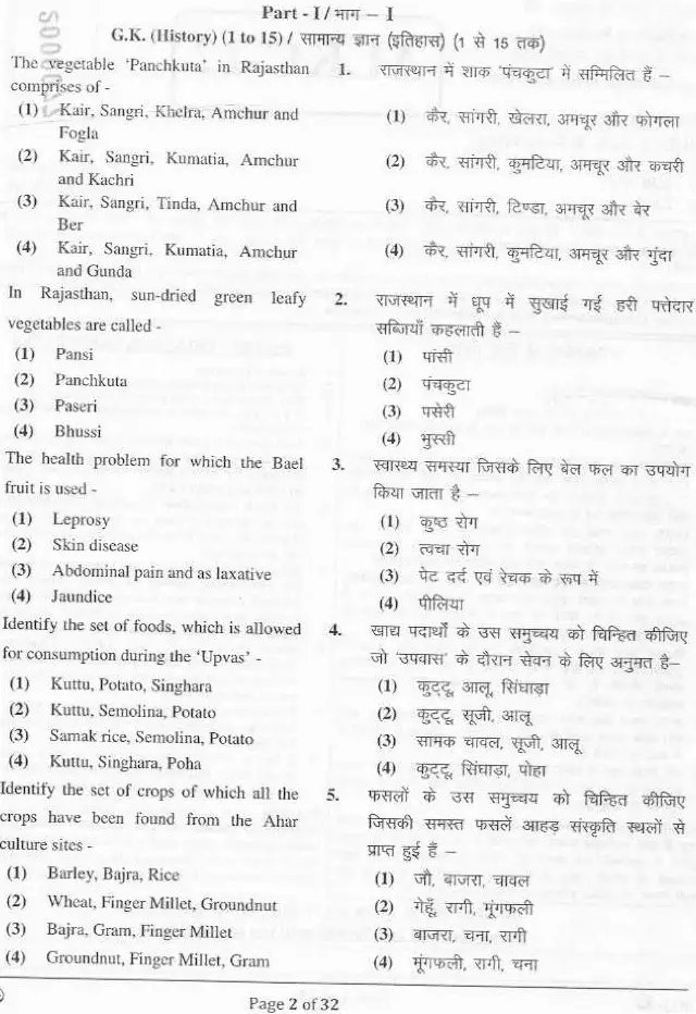 RPSC Lecturer Ayurved Dept. 2021 GK & Kayachikitsa question paper page 1 instructions scan PDF download
