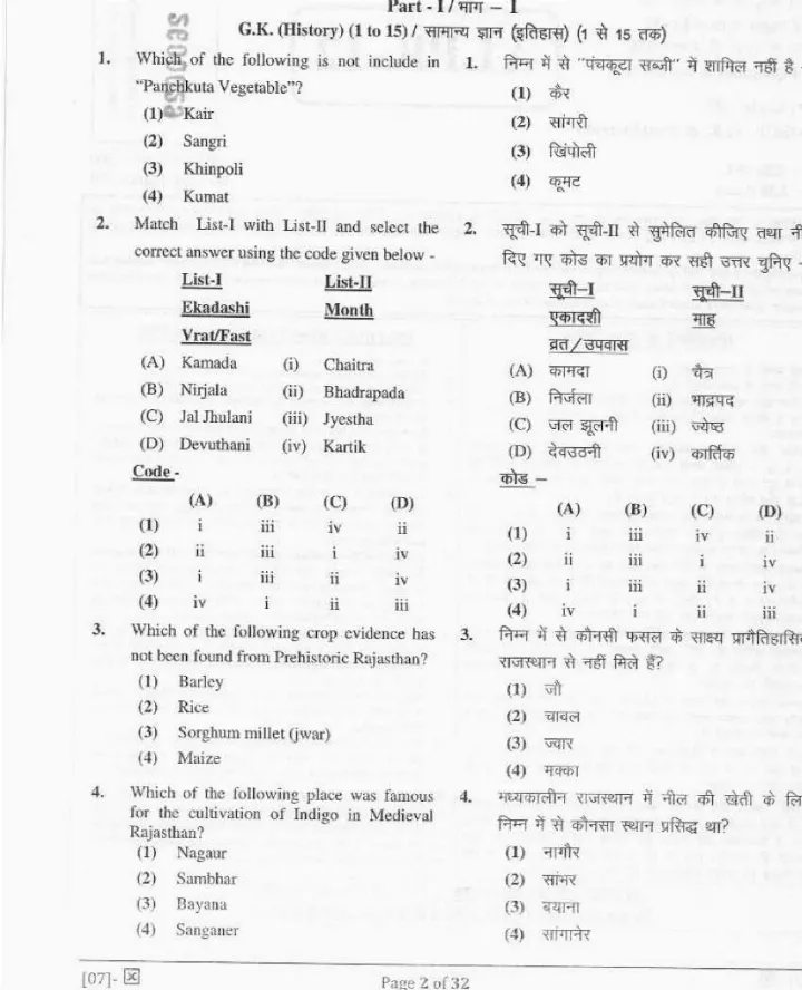RPSC Lecturer Ayurved Dept. 2021 GK & Panchkarma question paper page 1 instructions scan PDF download