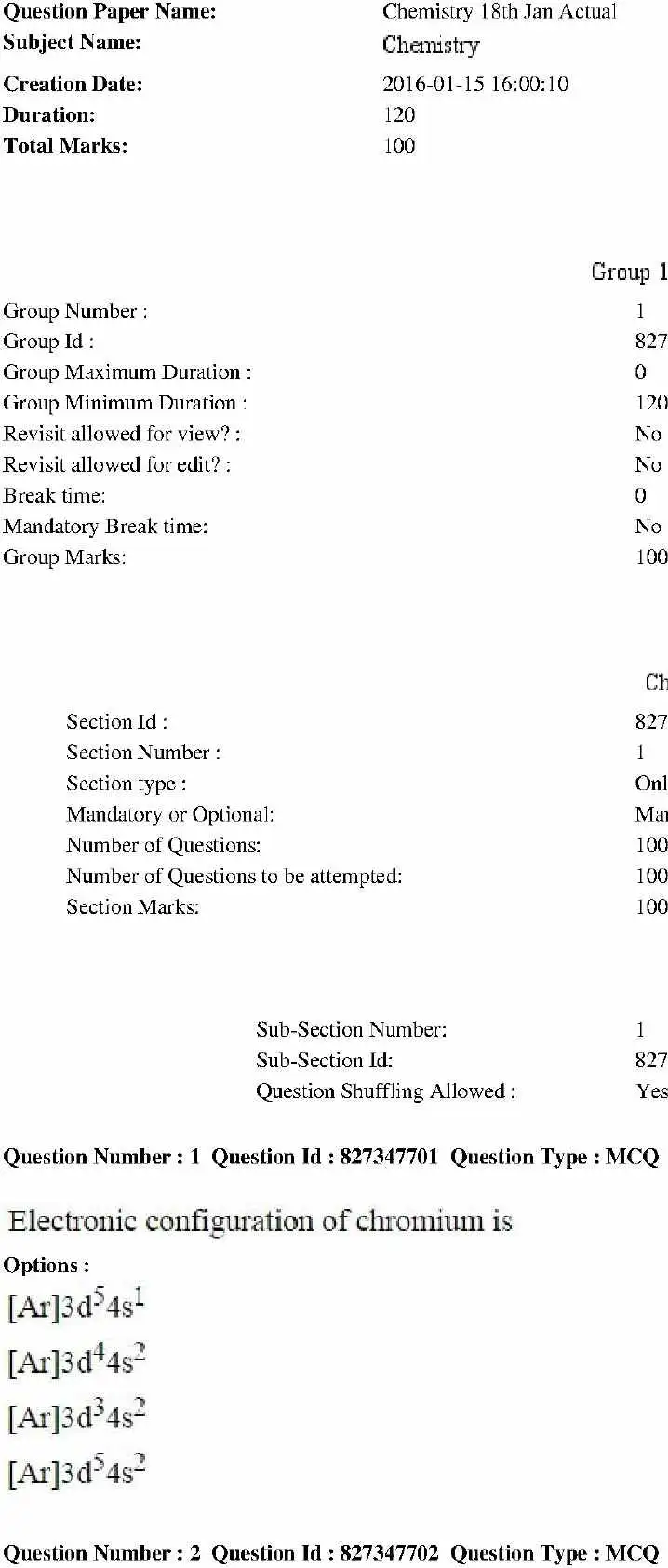 RPSC Lecturer Chemistry Question Paper 2014 page 1 scan, showing exam name, subject, duration, marks, and question details. Download PDF.