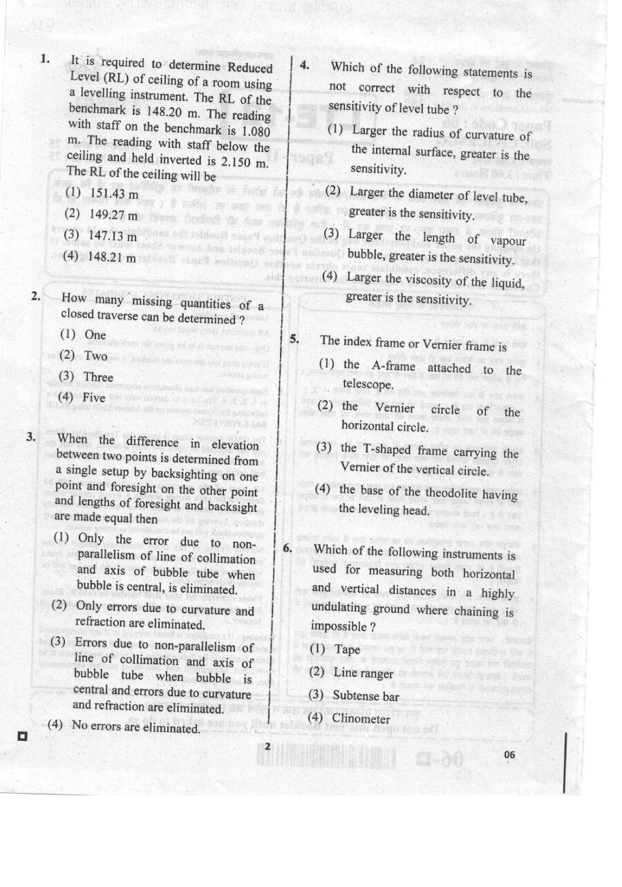 RPSC Lecturer Civil Engg. Paper II 2020 question paper page 1 instructions scan PDF download
