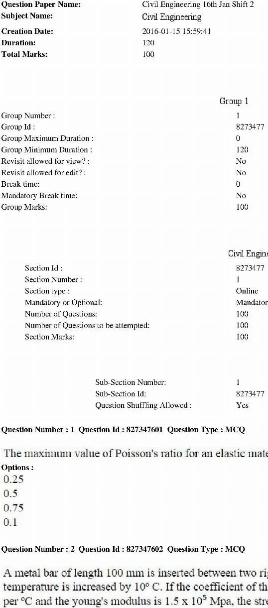 RPSC Lecturer Civil Engineering 2014 question paper page 1 instructions and exam header scan PDF download