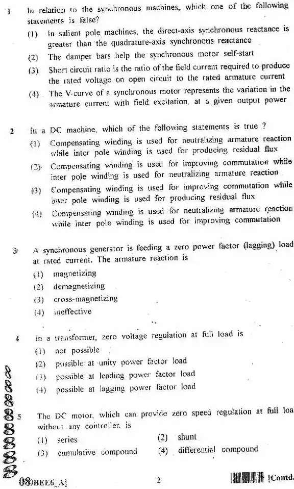 RPSC Lecturer Electrical Engineering 2011 question paper page 1 instructions scan PDF download
