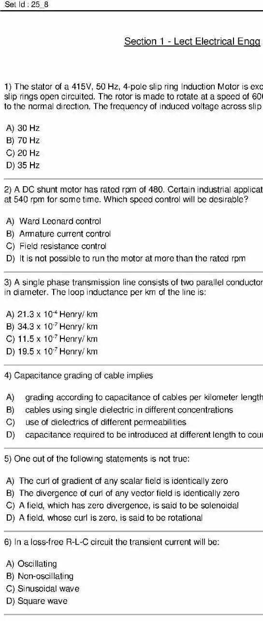 RPSC Lecturer Electrical Engineering 2014 question paper page 1 instructions scan PDF download
