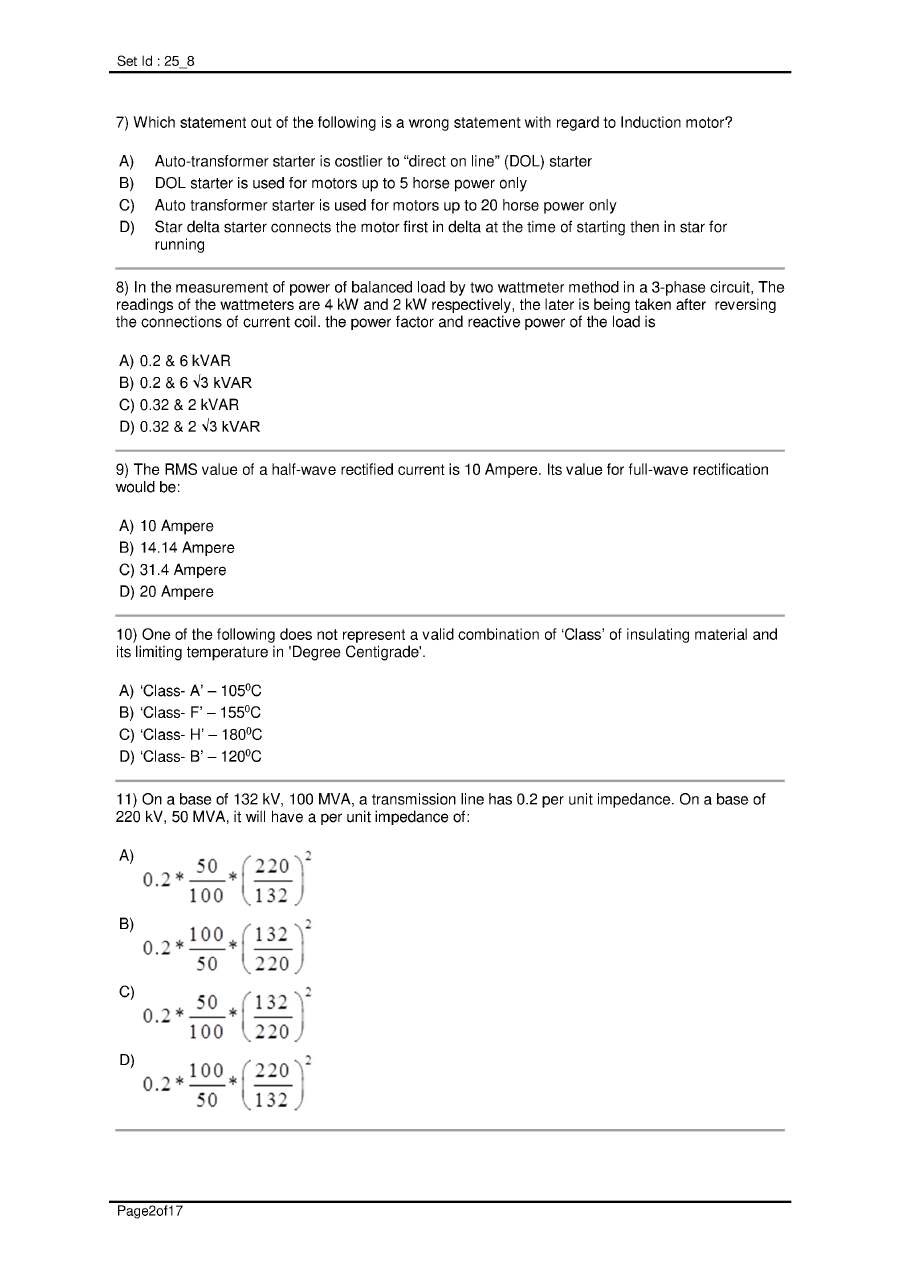 RPSC Lecturer Electrical Engineering 2014 question paper page 1 instructions scan PDF download