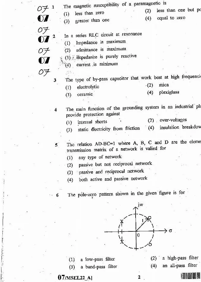 RPSC Lecturer Electronics Engineering 2011 question paper page 1 instructions scan PDF download