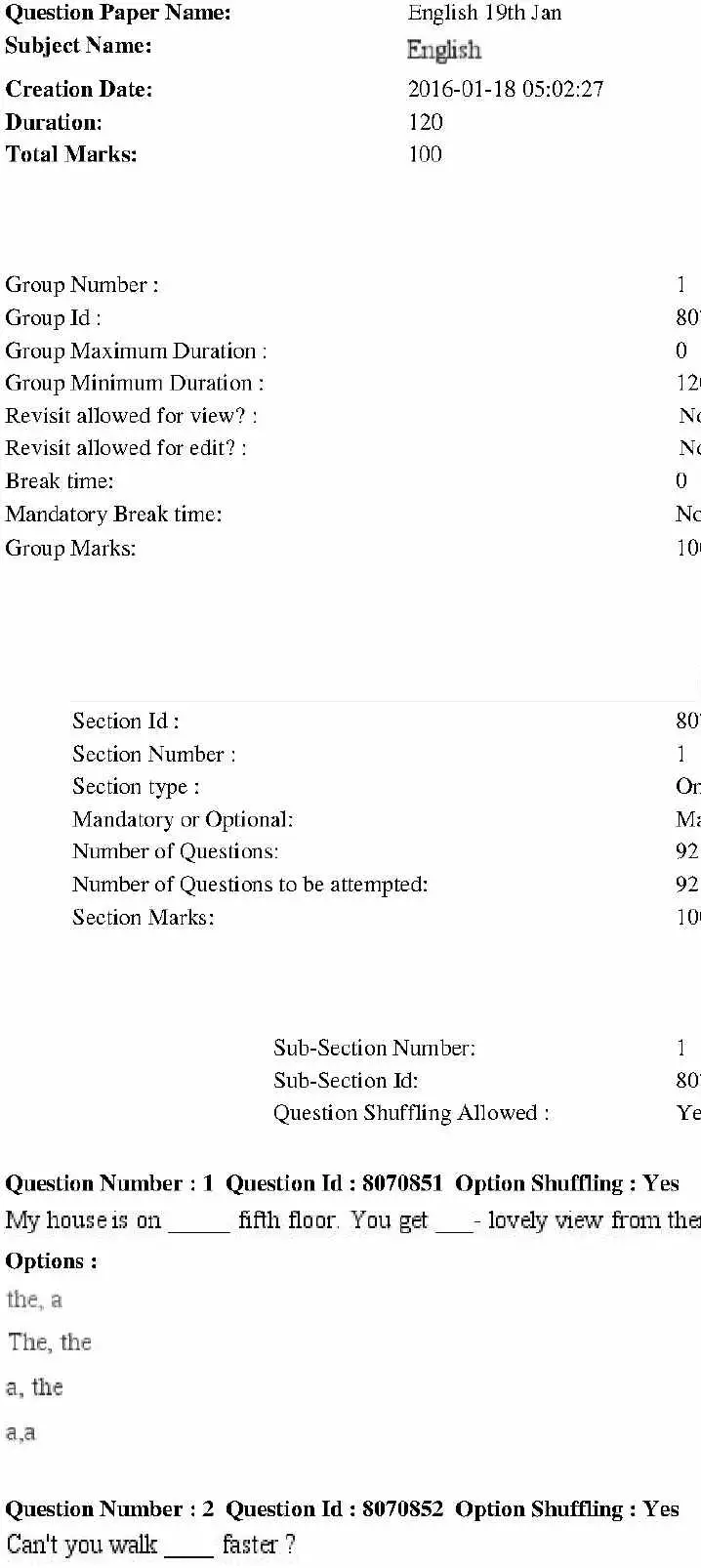 RPSC Lecturer English 2014 question paper page 1 scan PDF download, showing exam details, subject name, date, duration, and marks.
