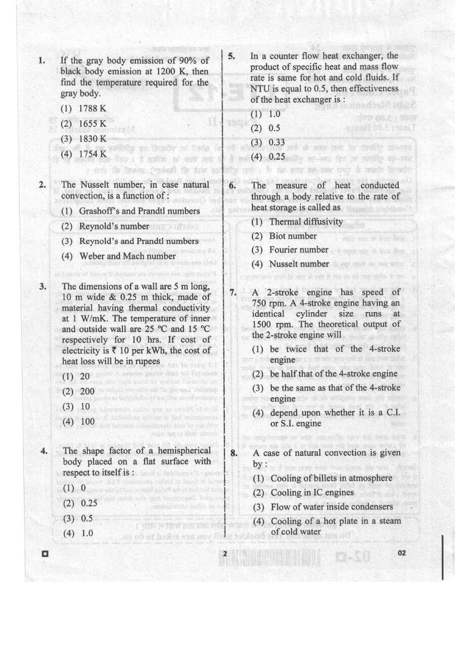RPSC Lecturer Mechanical Engineering Paper II 2020 question paper page 1 instructions and header scan PDF download