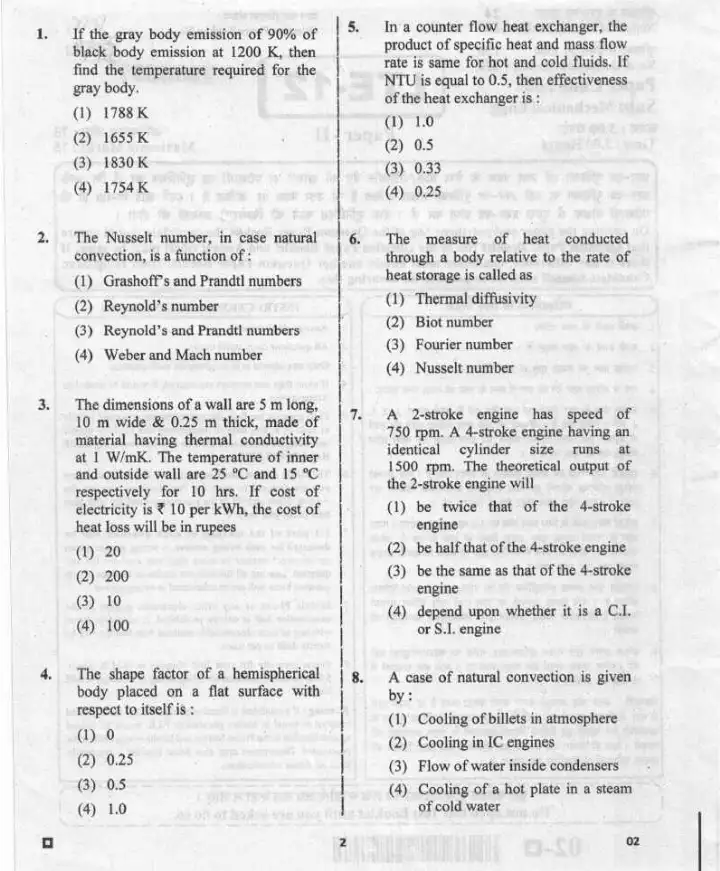 RPSC Lecturer Mechanical Engineering Paper II 2020 question paper page 1 instructions and header scan PDF download