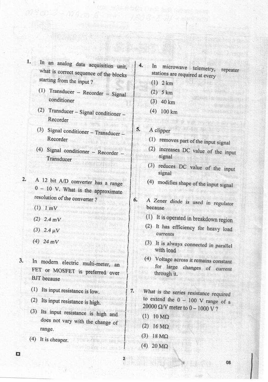 RPSC Lecturer Electrical Engineering Paper 2 question paper page 1 instructions scan PDF download for RPSC Tech Edu Exam 2020
