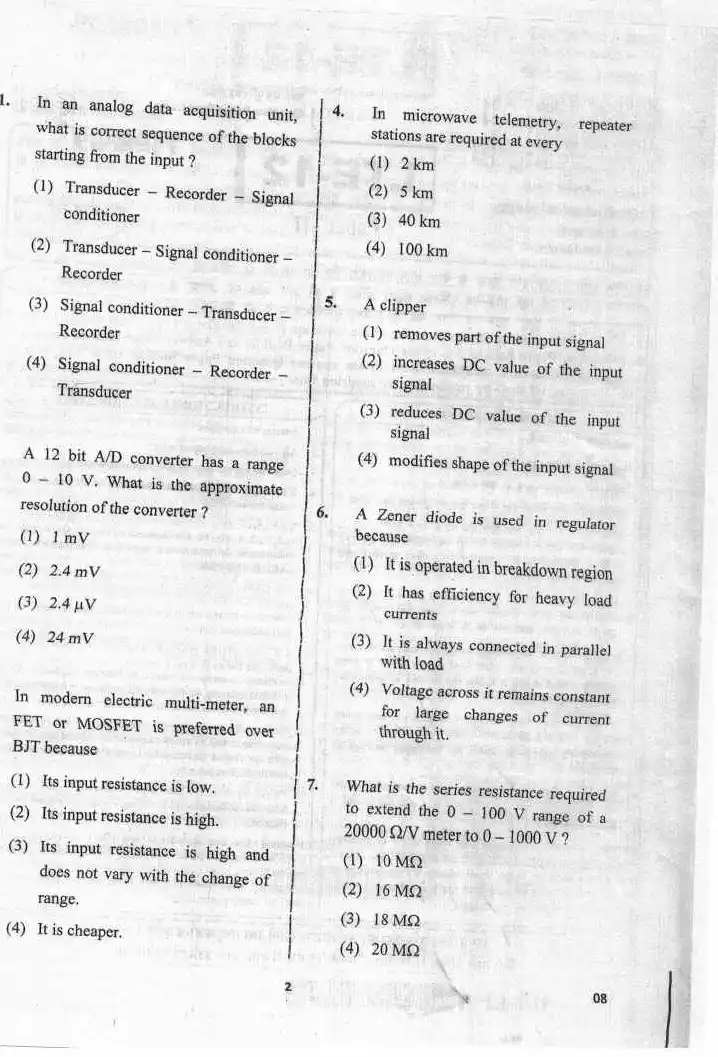 RPSC Lecturer Electrical Engineering Paper 2 question paper page 1 instructions scan PDF download for RPSC Tech Edu Exam 2020