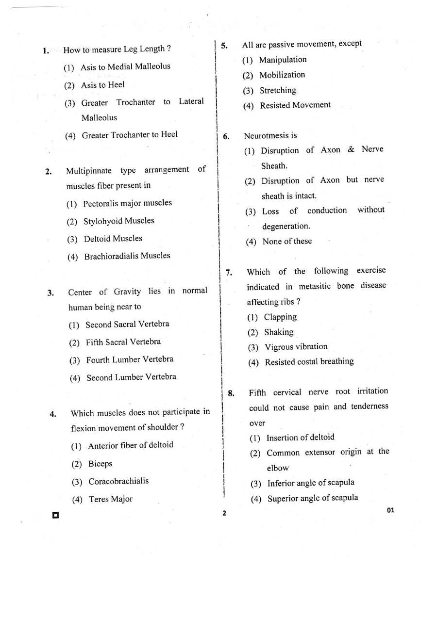 RPSC Physiotherapist (TSP) 2018 question paper page 1 instructions scan PDF download