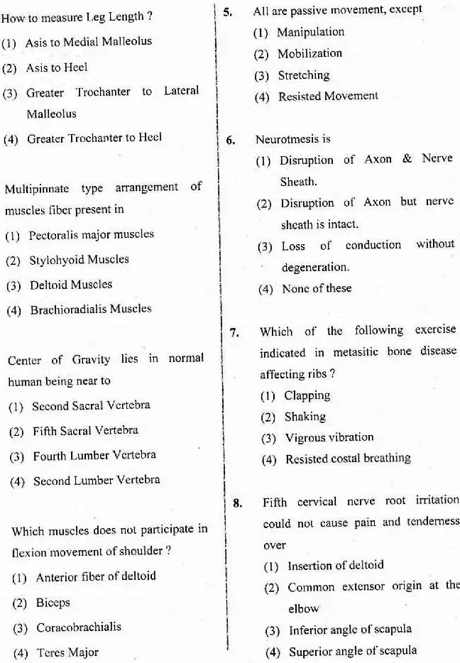 RPSC Physiotherapist (TSP) 2018 question paper page 1 instructions scan PDF download