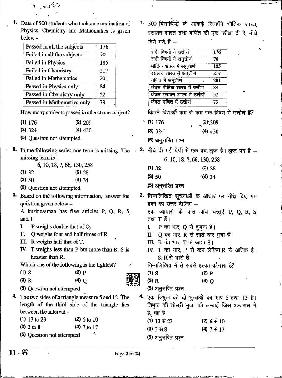 RPSC Programmer Exam 2024 Paper-I question paper page 1 instructions and header scan PDF download