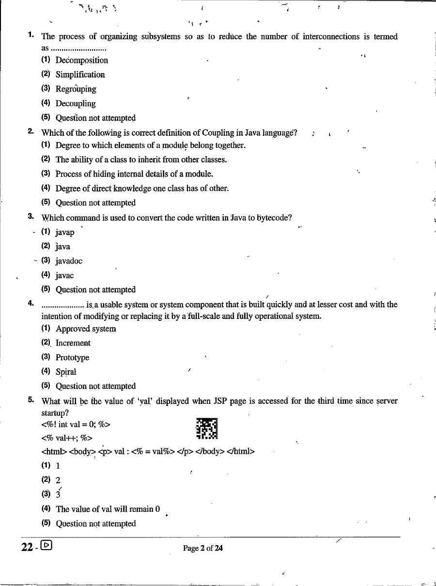 RPSC Programmer Examination 2024 Paper-II question paper page 1 instructions scan PDF download