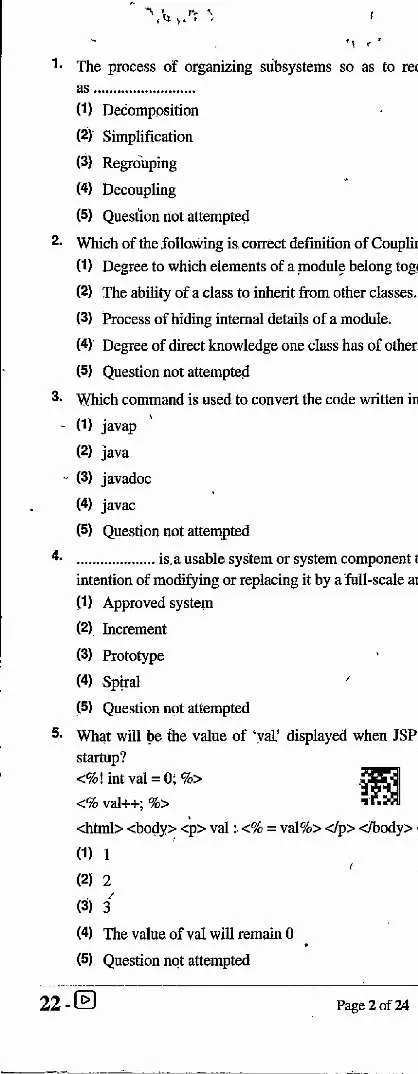 RPSC Programmer Examination 2024 Paper-II question paper page 1 instructions scan PDF download
