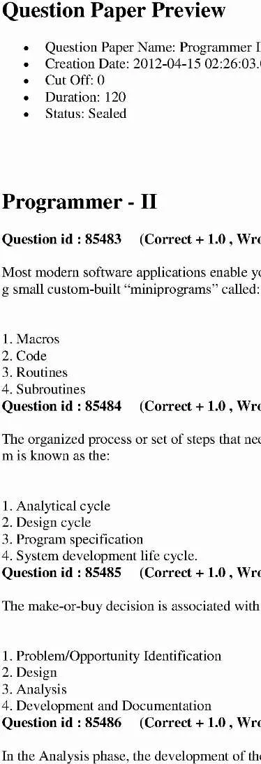 RPSC Programmer II 2011 question paper page 1 instructions scan PDF download for ACP AND PROGRAMMER exam