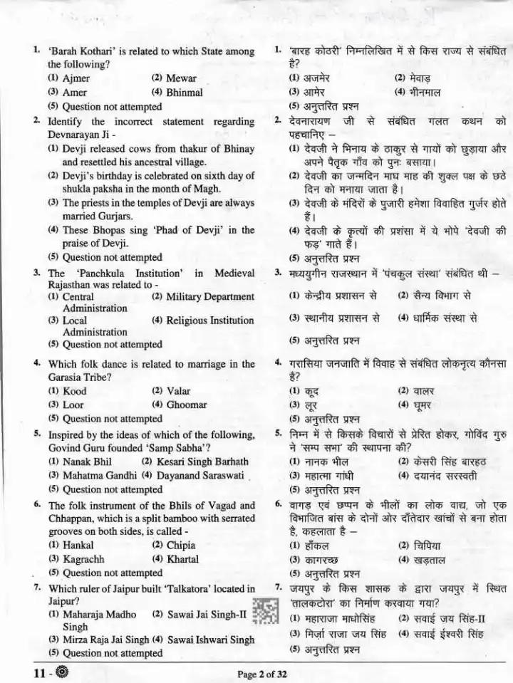 RPSC Protection Officer 2024 General Studies question paper page 1 instructions scan PDF download