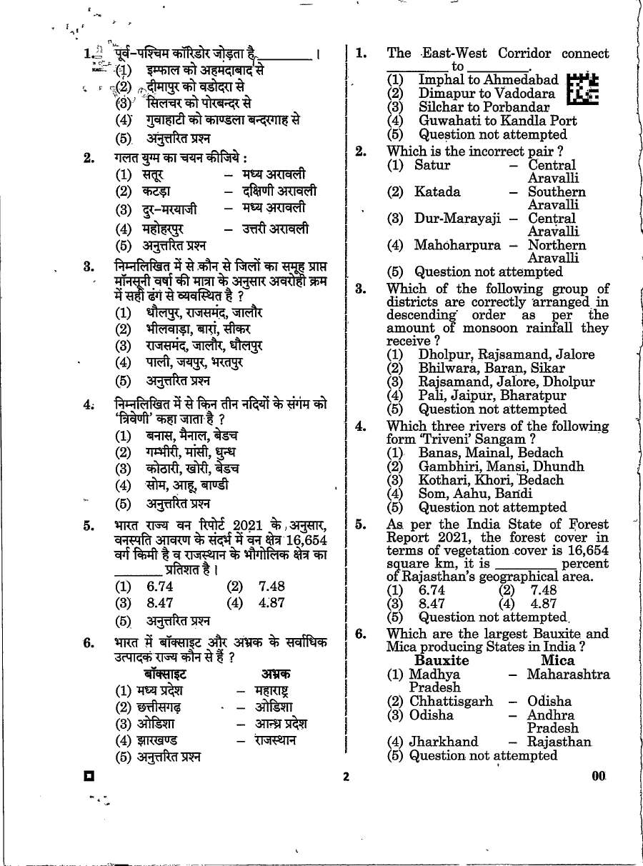 RPSC RAS 2023 General Knowledge & General Studies question paper page 1 instructions scan PDF download