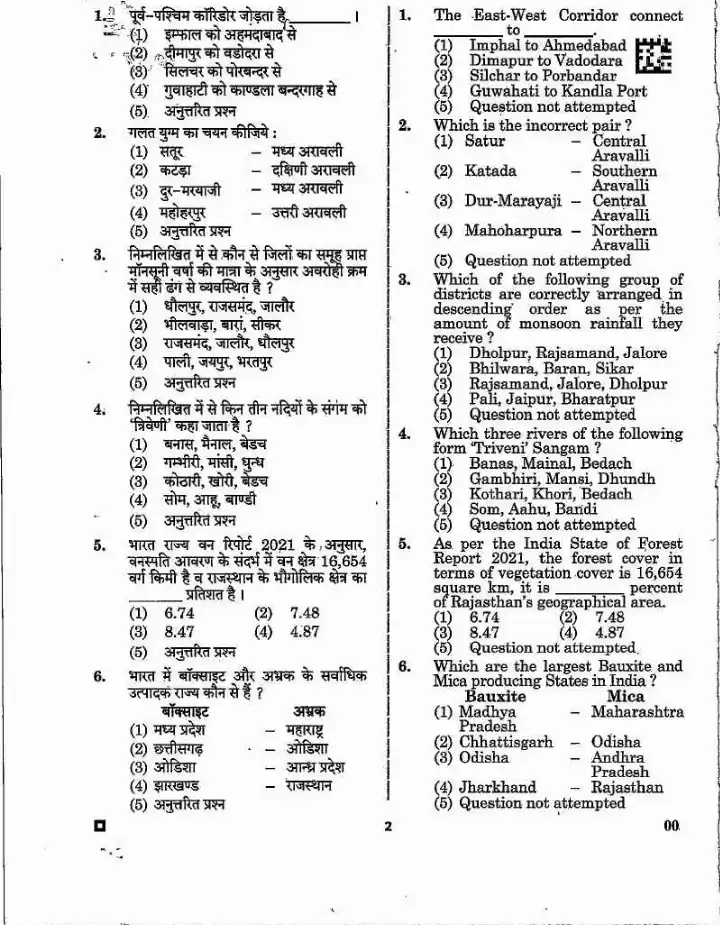 RPSC RAS 2023 General Knowledge & General Studies question paper page 1 instructions scan PDF download