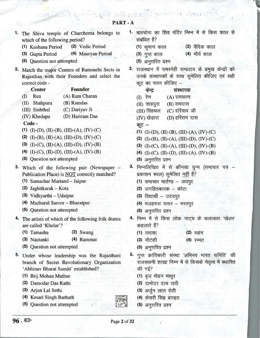 RPSC Research Assistant (Evaluation Dept.) Exam 2024 General Knowledge and Concerned Subject question paper page 1 instructions scan PDF download