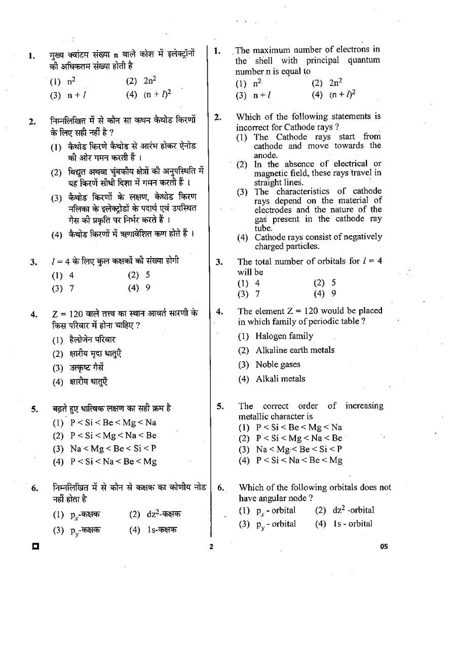 RPSC School Lecturer Chemistry 2015 question paper page 1 instructions scan PDF download