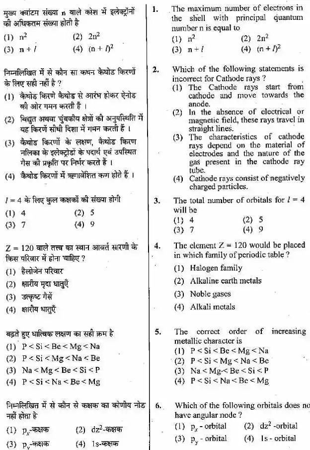 RPSC School Lecturer Chemistry 2015 question paper page 1 instructions scan PDF download