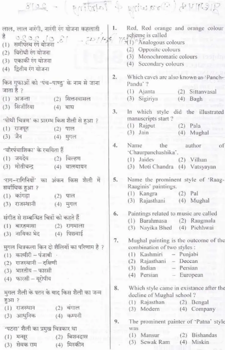 RPSC School Lecturer Drawing & Painting question paper page 1 instructions scan PDF download
