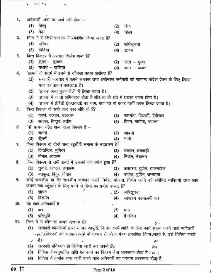 RPSC School Lecturer (School Edu.) 2022 Hindi Paper-II question paper page 1 instructions scan PDF download
