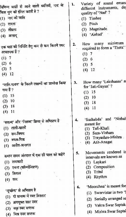 RPSC School Lecturer Music 2015 question paper page 1 instructions scan PDF download