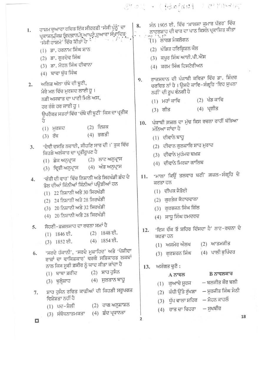 RPSC School Lecturer (School Edu.) 2018 Paper-II Punjabi question paper page 1 scan PDF download, featuring exam header and instructions for candidates.